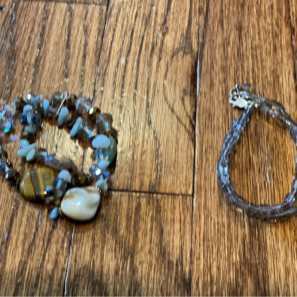 Bracelet set of two elastic beaded bracelets
